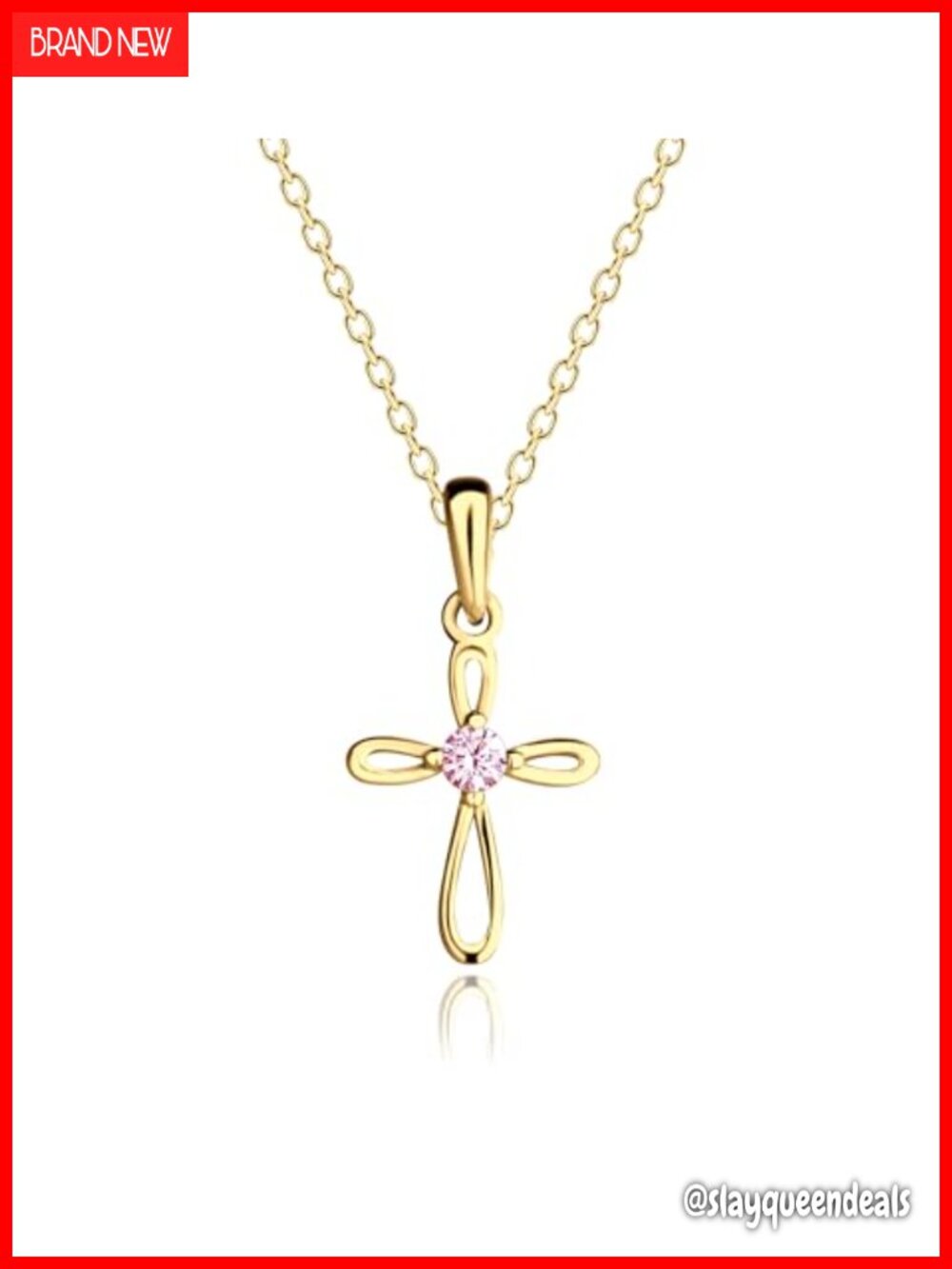 14K Gold Plated Infinity Cross Necklace Pink CZ 16-18 Inch